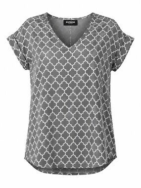EXPRESS Women's Gray Quatrefoil V-Neck Gramercy Blouse, Size S